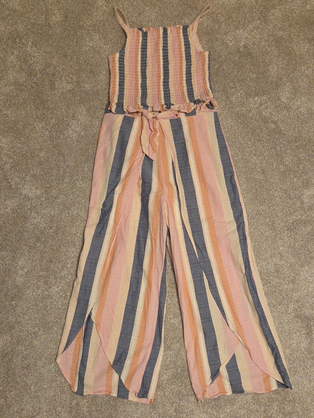 Girls Striped Pink & Blue Wide-Leg Linen Set